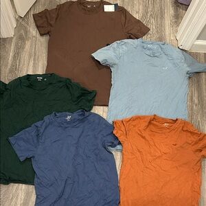 Men's Casual T-Shirt Set - Brown, Green, Blue, Light Blue, Orange